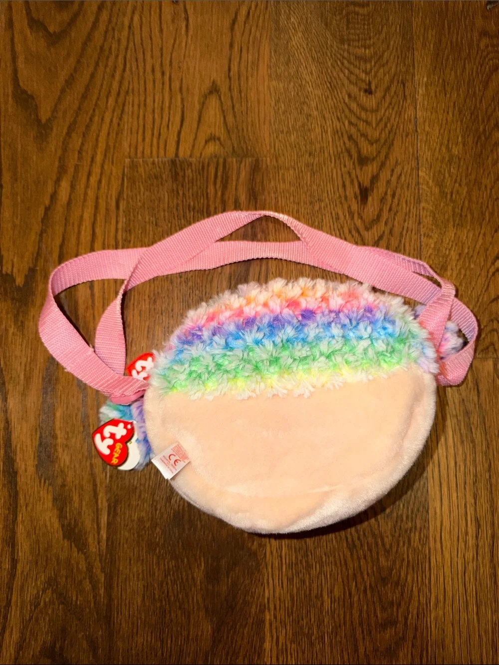 Ty Rainbow Poodle Plush Crossbody Bag - Pink